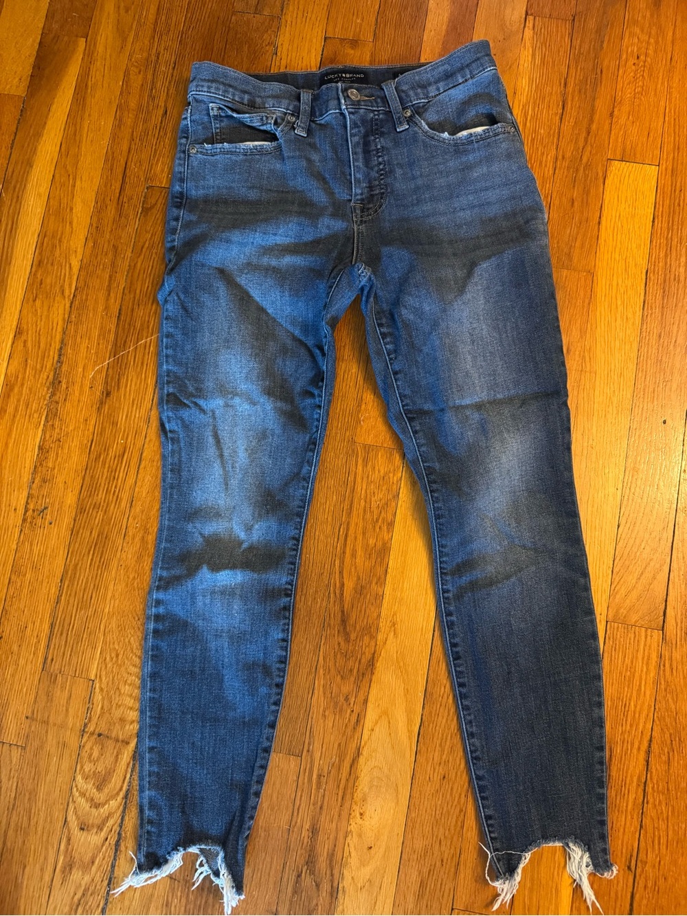Lucky Brand Midnight Blue Distressed Skinny Jeans with Frayed Hem